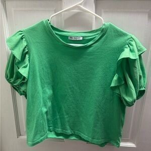 Zara Green Knit Short Sleeve Top